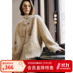 LILY 仿羊羔绒新中式牛角扣圆领短款夹克 705浅驼 L