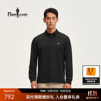 比音勒芬 2026秋季新款男士上衣户外运动休闲通勤长袖POLO衫 07黑色 S （95）