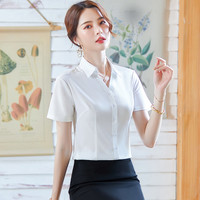 夏季v领白色衬衫女短袖职业上衣正装工作服时尚气质修身韩版衬衣