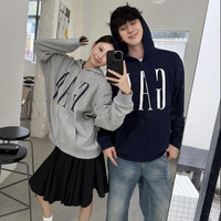 Gap 情侣 logo胶印抓绒连帽开衫宽松卫衣