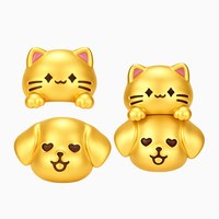 移动端：潮宏基 磁吸宠物联萌叠猫猫黄金串珠足金5D硬金转运珠手串贴贴金女