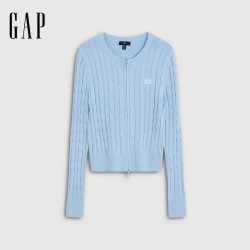 Gap 复古刺绣logo绞花修身针织开衫