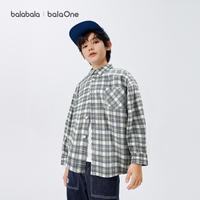 巴拉巴拉 超柔绒中大童儿童衬衫男童女童格纹长袖衬衣春秋装亲子款青少年