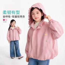 茵曼 女童花边蝴蝶结连帽上衣26秋儿童花苞防风衣服