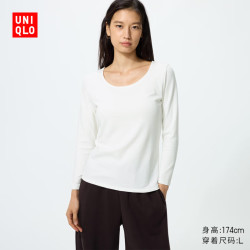 优衣库 HEATTECH棉混纺U领T恤/8分袖女装保暖衣秋衣内衣485829 01 乳白色 M