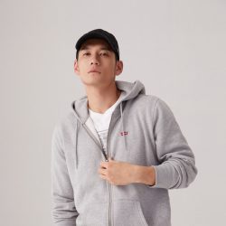 Levi's 男士抓绒卫衣抽绳连帽LOGO刺绣开衫上装