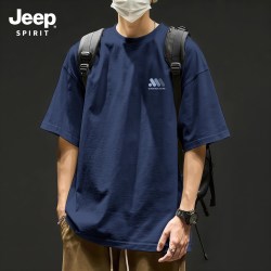 JEEP SPIRIT Jeep吉普高质量纯棉重磅短袖t恤男款2026夏季藏青色休闲宽松半袖