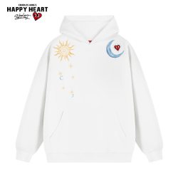 CHARLES JANG'S HAPPY HEART 美式太阳和月亮印花卫衣男连帽春秋季百搭套头上衣