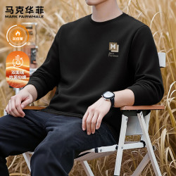 马克华菲 双面绒圆领长T 黑色 XL 男士T恤