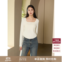 西町村屋 简约打底衫女经典时尚秋冬季装新款休闲感文艺方领上衣