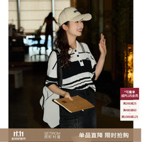 西町村屋 学院风针织衫女经典时尚秋冬季新款休闲条纹翻领上衣