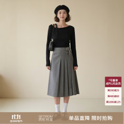 西町村屋 气质长袖小衫女装秋冬季新款不规则褶皱露肩上衣