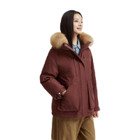坦博尔 工装派克毛领连帽加厚保暖羽绒服 焦糖酒红 L