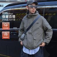 马克华菲 春秋潮流工装外套连帽刺绣大口袋夹克开衫外套男秋季