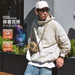 马克华菲 春秋潮流工装外套连帽刺绣大口袋夹克开衫外套男秋季
