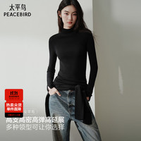 太平鸟 女装扬子纱半高领打底针织衫全羊毛高领毛衫 半高领黑色 M