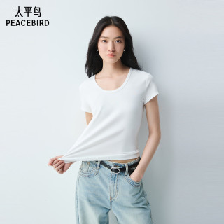 太平鸟 女装T恤【早八通勤T】正肩基础短袖夏U领上衣S U领-白色 L