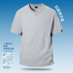 Jeep 男式休闲短袖亨利衫轻薄透气冰丝短袖T恤半开领上衣