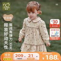 拉比 儿童连衣裙灯芯绒 复古翻领长袖女童裙子