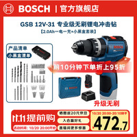 博世 GSB 12V-31无刷锂电冲击钻锂电池充电式电钻手电钻电动螺丝刀套装 一电一充+小黑盒附件