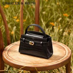 CHARLES & KEITH 鳄鱼纹 女士手提包  小包 黑色