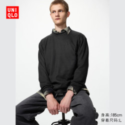 优衣库 柔软针织摇粒绒圆领套头衫/长袖男装女装486111 09 黑色 L