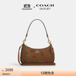 COACH 新款奥莱女士女包樱桃刺绣TERI单肩包斜挎包通勤百搭 IM/混合雪松木色