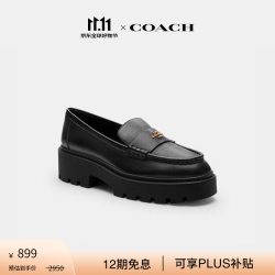COACH 女士女鞋LUCY乐福鞋圆头一脚蹬休闲鞋皮鞋百搭平底鞋时尚单鞋 黑色 38