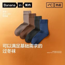 蕉内 热皮302++男士10A抗菌毛圈保暖中筒袜吸湿发热秋冬4双装