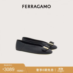 菲拉格慕 Ferragamo）女士黑色Vara蝴蝶结芭蕾舞平底鞋0782883_1C _ 55 礼物送女友
