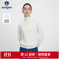 navigare 意大利小帆船女士高领针织衫秋冬款休闲内搭毛衣百搭修身打底衫女 光透白 M 码
