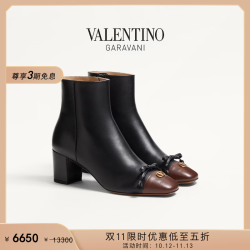 VALENTINO [线上限定][双11限时优惠]女士 VALET DU ROI羊皮革短靴 黑色/咖啡色 38.5