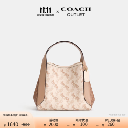 COACH 奥莱女士女包马车图案印花HADLEY 21号半月包通勤单肩斜挎包 B4/粉笔白色 混合色