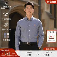 Brooks Brothers BrooksBrothers）男士秋季修身牛津纺纽扣领logo经典长袖衬衫 4003-深牛仔蓝 XL
