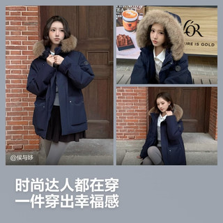 波司登 B260245187 90绒复古工装连帽羽绒服 星湖蓝 2XL
