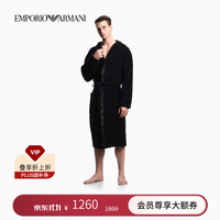 EMPORIO ARMANI 官方旗舰男士纯棉连帽系带提花饰边时尚浴袍秋冬 UC001-黑色 M