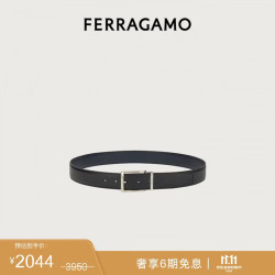 菲拉格慕 男士Gancini系列黑色牛皮革可调式皮带 0686658_C  _ 110