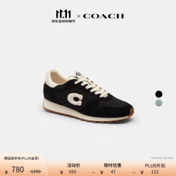 COACH 女士女鞋复古RUNNER运动鞋低帮平底鞋休闲百搭 黑色/粉笔白色 37.5