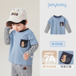 jellybaby 男童长袖t恤宝宝秋季假两件男孩上衣秋装男小童衣服儿童