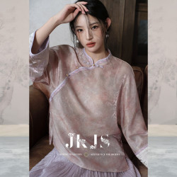 JK&JS 人丝锦提花 炒色工艺 新中式外套国风秋季上衣 烟粉雾 S
