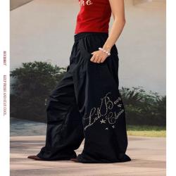 辣妹豹纹印花显瘦显腿直速干运动伞兵裤女 黑色 XS