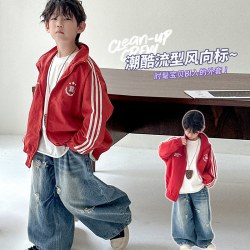 涵芽 男童外套春秋款2026新款男孩秋装薄款帅气百搭儿童春秋季红色上衣