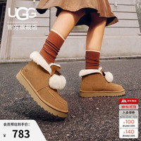 UGG 秋季女士舒适蝴蝶结翻折鞋口懒人毛毛鞋1153517CHE|栗色38