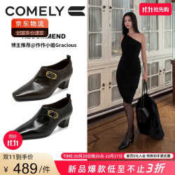 康莉 法式牛皮小皮鞋女2026年秋冬季新款真皮优雅粗跟踝靴 甜酷黑 37