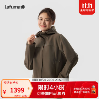 乐飞叶 户外连帽防泼水防风夹克女内里薄绒休闲软壳外套LFJA6CF62 砂棕色IR 40 170/88A