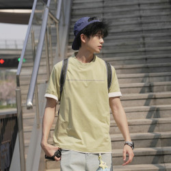 GOGOSOON 男装速干英文印花短袖T恤夏季圆领休闲半袖上衣 黄色 2XL