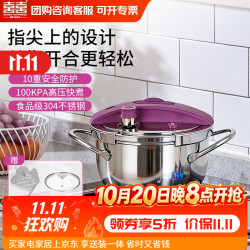 双喜 高压锅家用压力锅304不锈钢100kPa防爆单手开合燃气电磁炉通用 不锈钢色