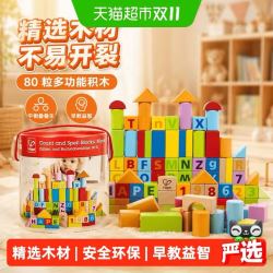 Hape 益智积木 木制积木 桶装 80颗粒