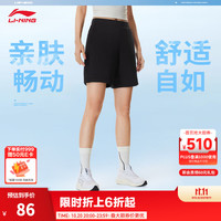 李宁 短卫裤女26夏季新款裤子热汗系列宽松运动生活健身系列短卫裤下装 黑-1 L
