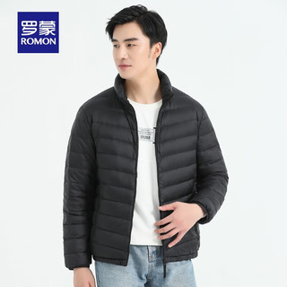 罗蒙 短款轻薄立领羽绒服 黑色 M 男士外套